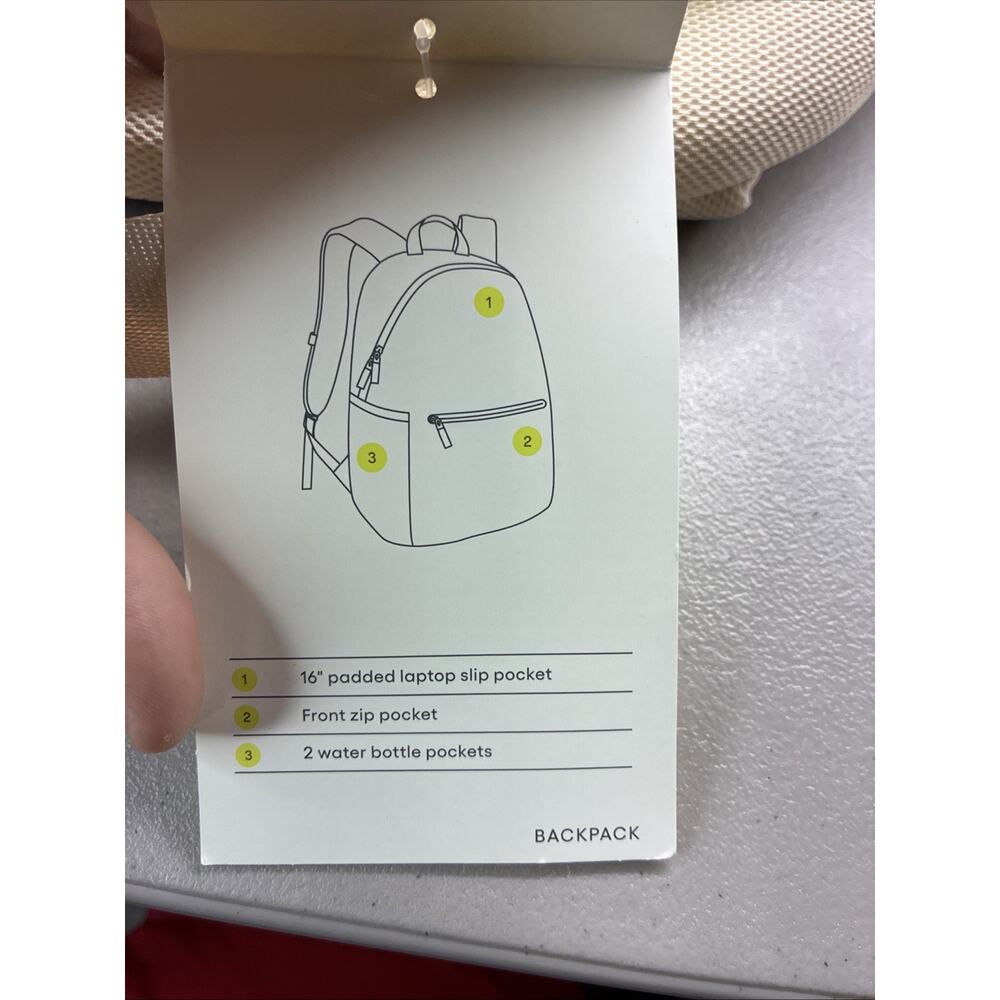 New All In Motion Beige Backpack Adjustable Straps Inner Outer Pockets Bookbag - Picture 3 of 3